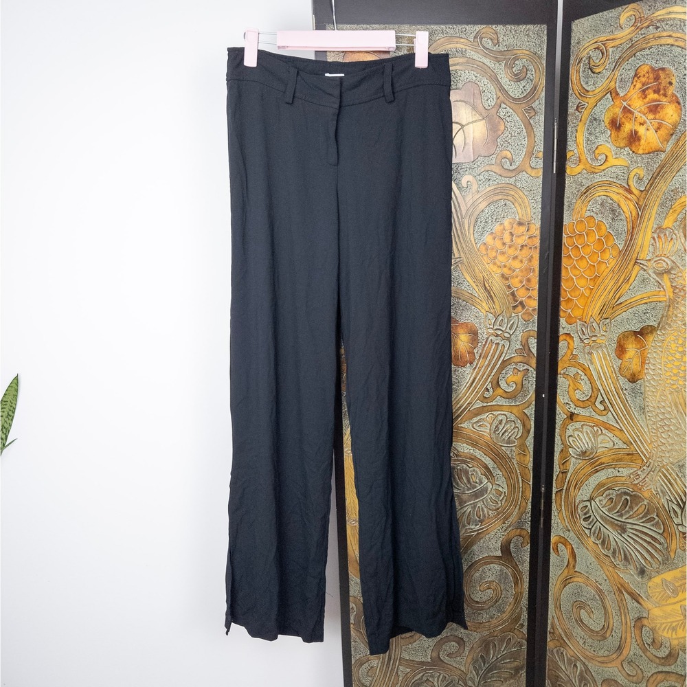 Black Slit Flare Dress Pants - Caché Y2K High Rise Flowy‎ Trousers Small